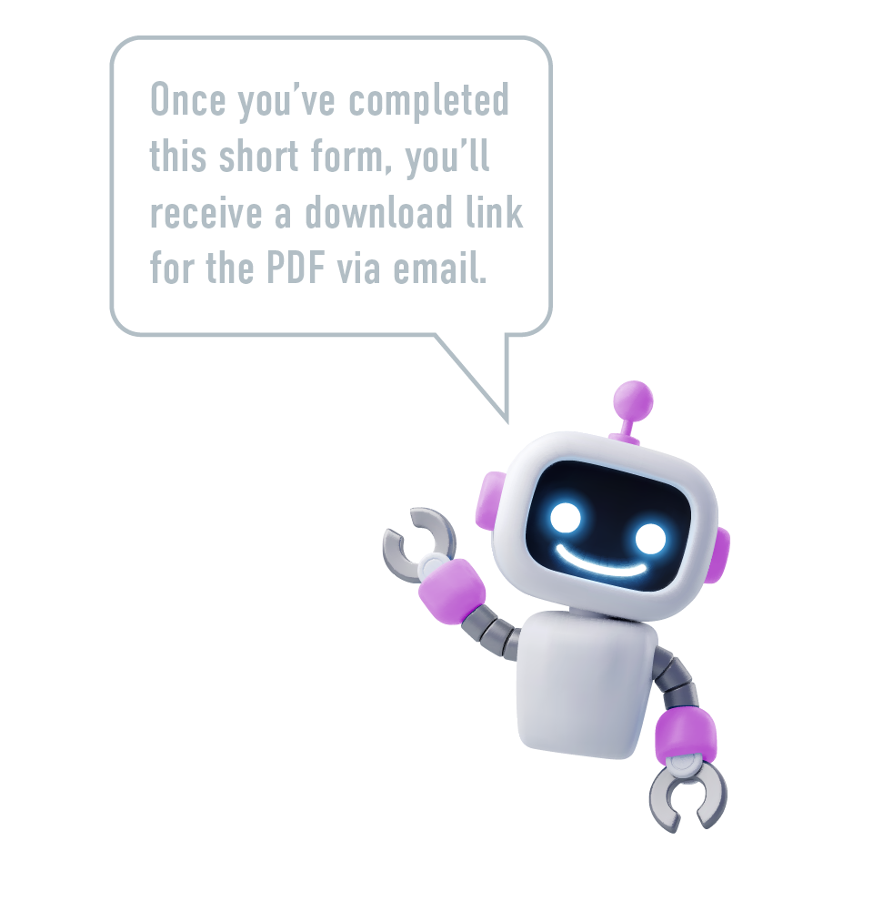The chatbot “Aigo” with a speech bubble says: “Once you’ve completed this short form, you’ll receive a download link for the PDF via email.”