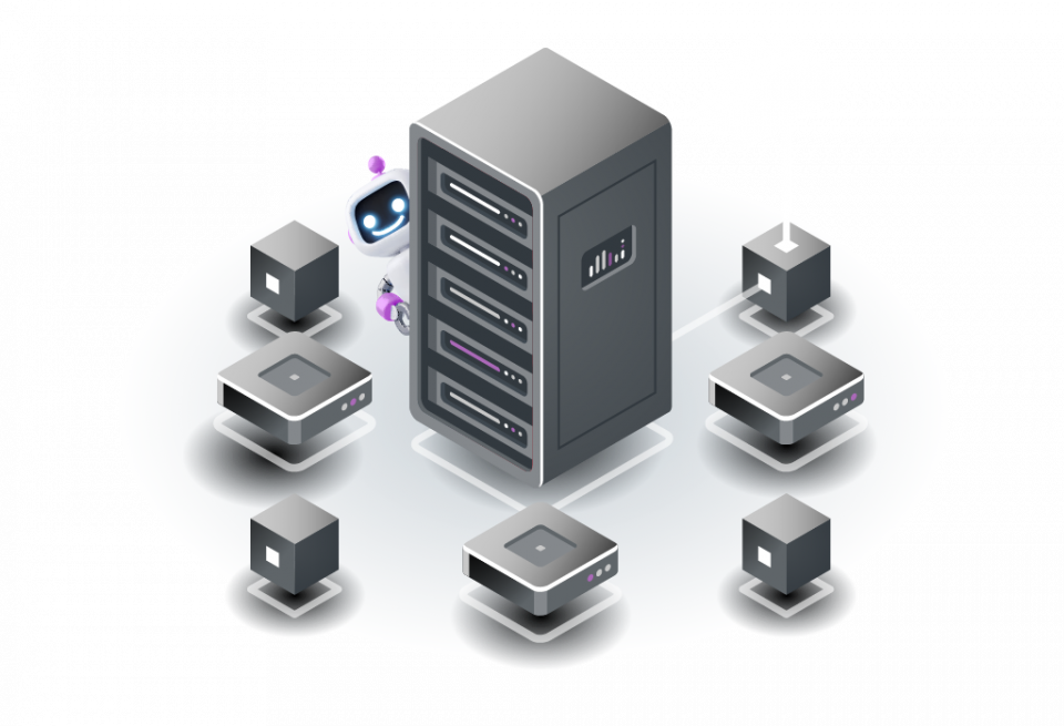 Illustration: Server mit einigen Clustern drumherum